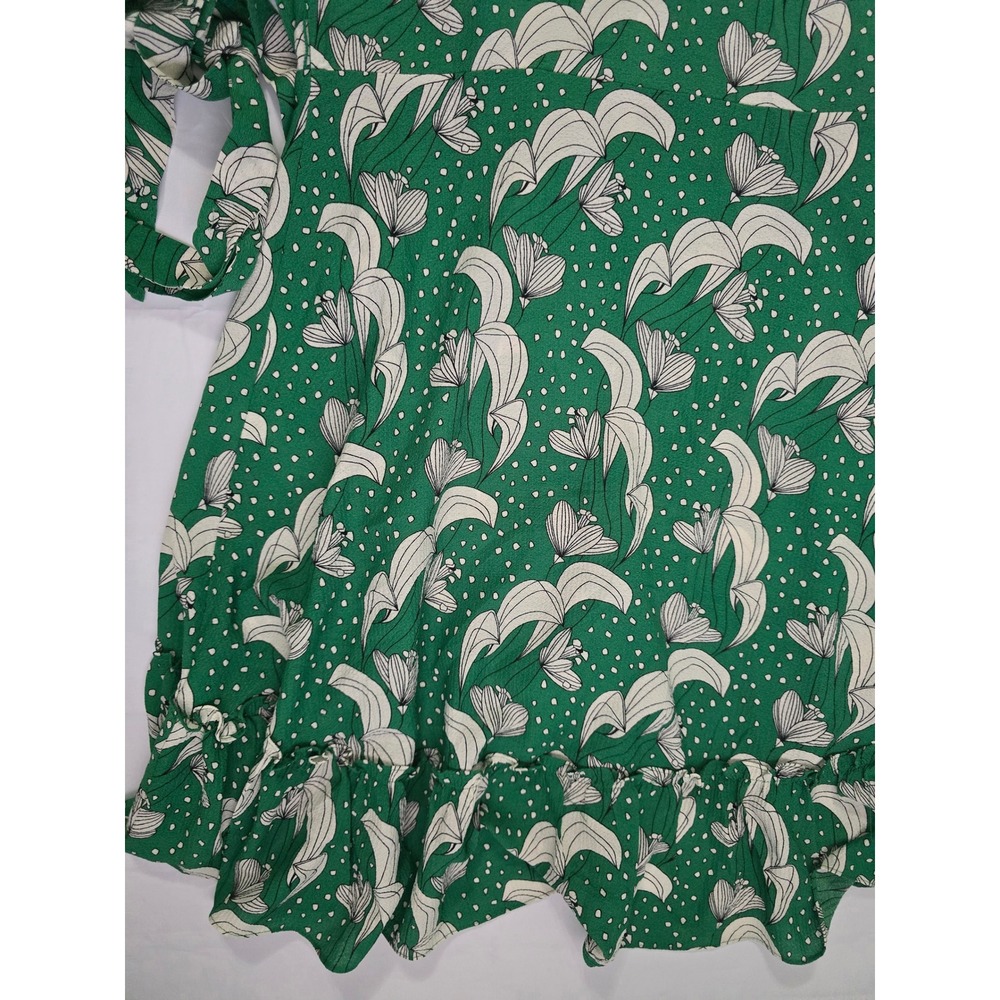 MaxStudio Green Floral Polka Dot Ruffle Wrap Dress Flutter Sleeve 8912C60 Medium - Picture 13 of 16